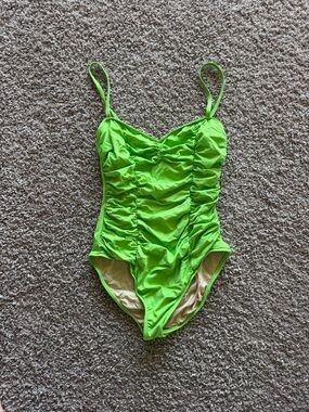 Retro Lime Ruched One-Piece Swimsuit